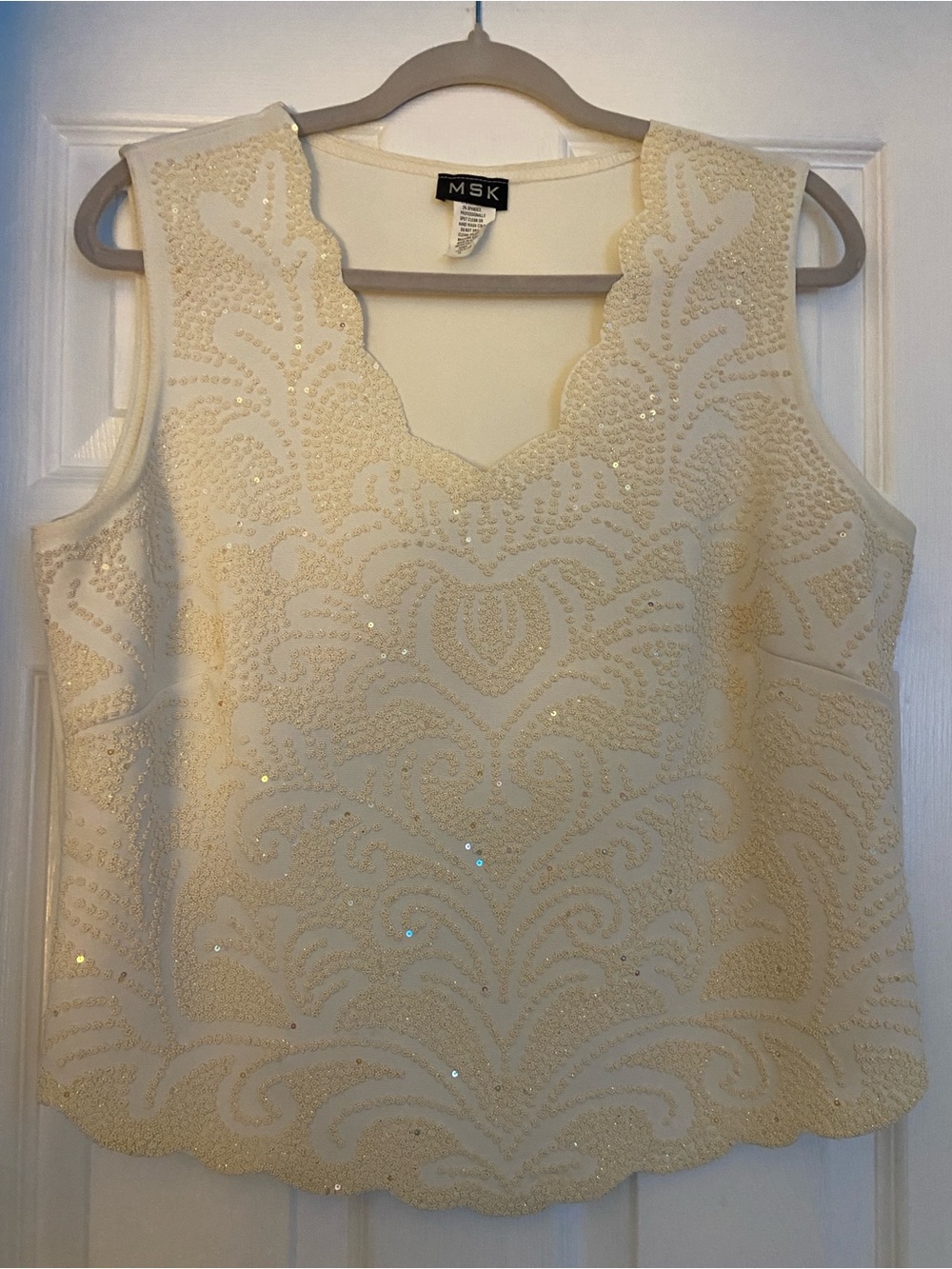 MSK Ivory Beaded Scallop-Edge Sleeveless Camisole